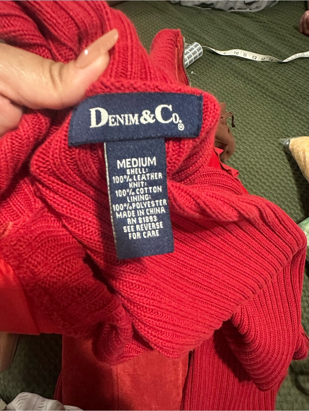 Denim&Co Red Suede Knit-Sleeve Zip Jacket - Picture 4 of 5